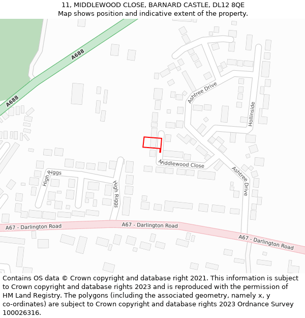 11, MIDDLEWOOD CLOSE, BARNARD CASTLE, DL12 8QE: Location map and indicative extent of plot