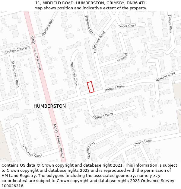 11, MIDFIELD ROAD, HUMBERSTON, GRIMSBY, DN36 4TH: Location map and indicative extent of plot