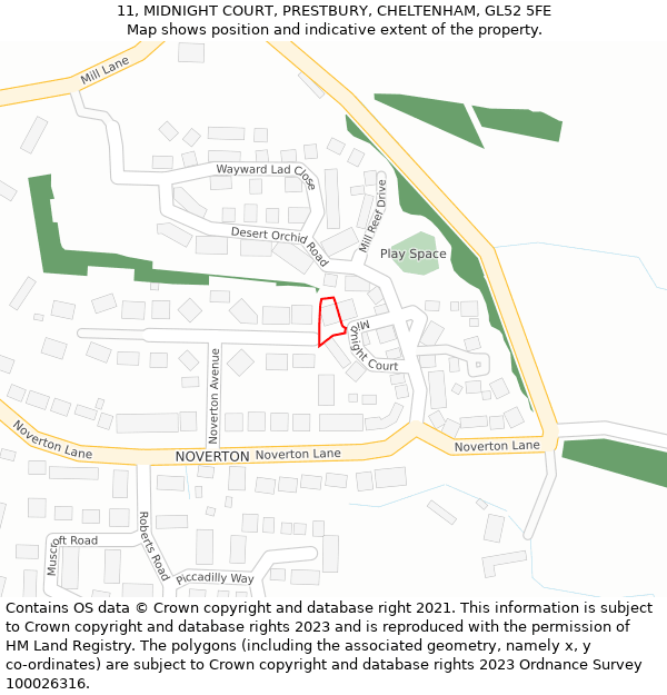 11, MIDNIGHT COURT, PRESTBURY, CHELTENHAM, GL52 5FE: Location map and indicative extent of plot