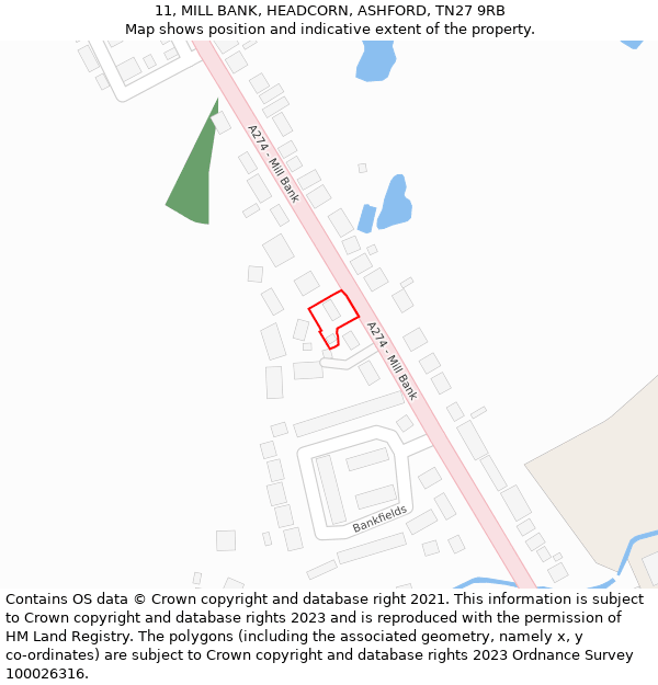 11, MILL BANK, HEADCORN, ASHFORD, TN27 9RB: Location map and indicative extent of plot