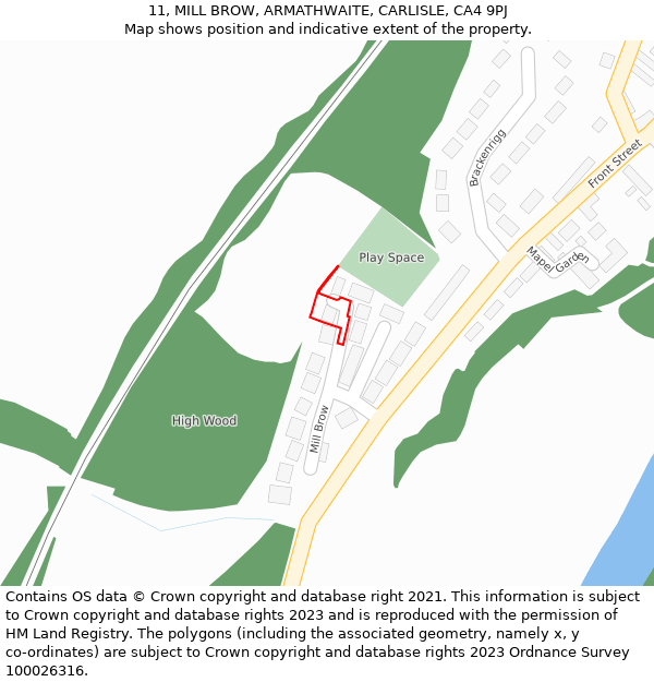 11, MILL BROW, ARMATHWAITE, CARLISLE, CA4 9PJ: Location map and indicative extent of plot