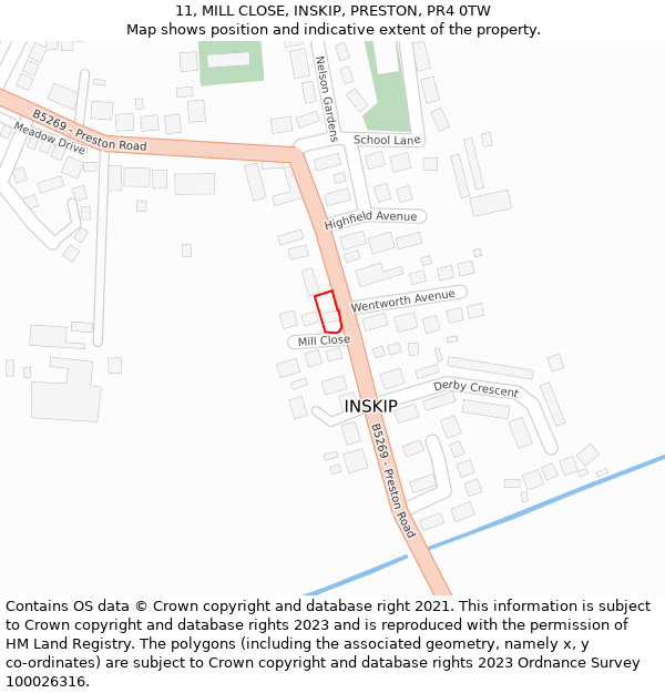 11, MILL CLOSE, INSKIP, PRESTON, PR4 0TW: Location map and indicative extent of plot