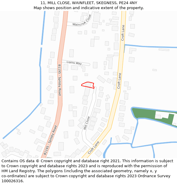 11, MILL CLOSE, WAINFLEET, SKEGNESS, PE24 4NY: Location map and indicative extent of plot