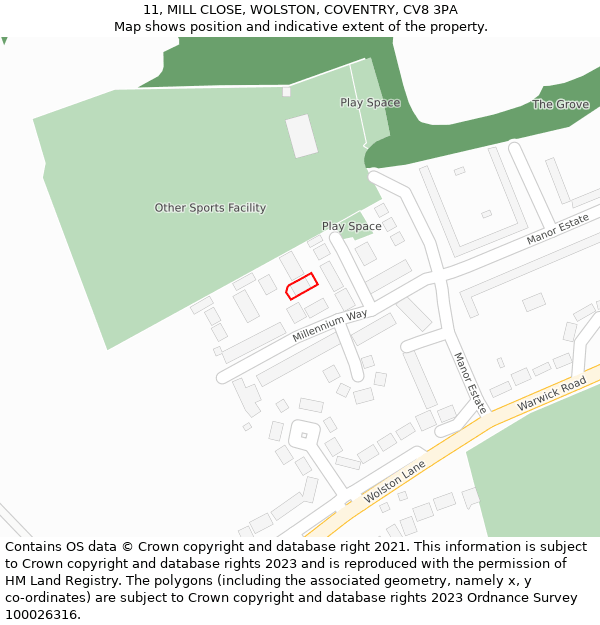 11, MILL CLOSE, WOLSTON, COVENTRY, CV8 3PA: Location map and indicative extent of plot