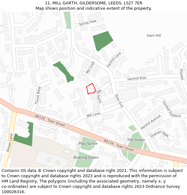 11, MILL GARTH, GILDERSOME, LEEDS, LS27 7ER: Location map and indicative extent of plot