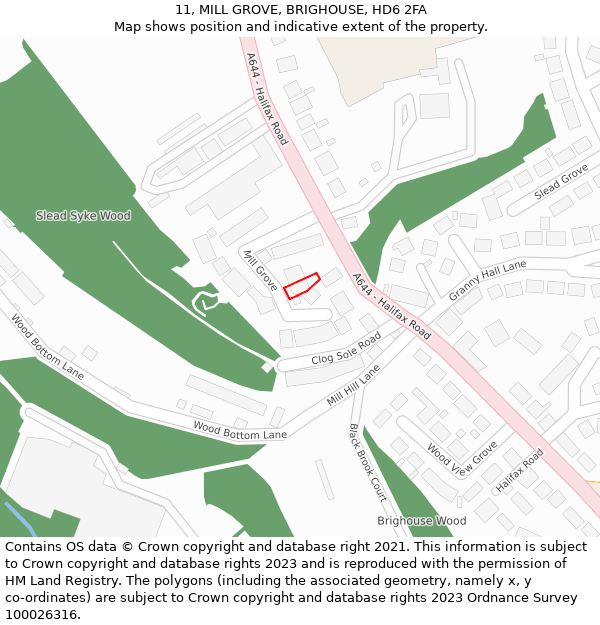 11, MILL GROVE, BRIGHOUSE, HD6 2FA: Location map and indicative extent of plot