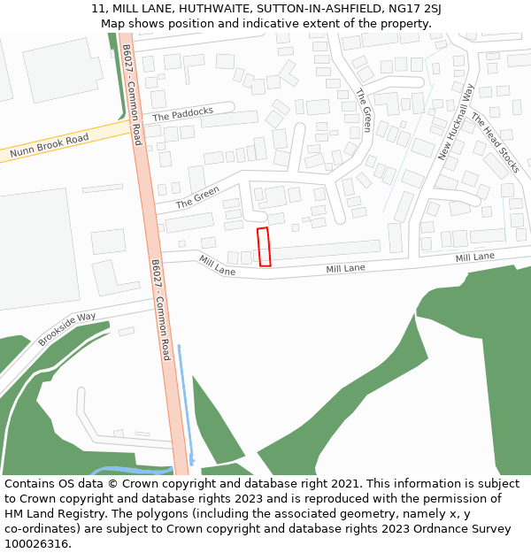 11, MILL LANE, HUTHWAITE, SUTTON-IN-ASHFIELD, NG17 2SJ: Location map and indicative extent of plot