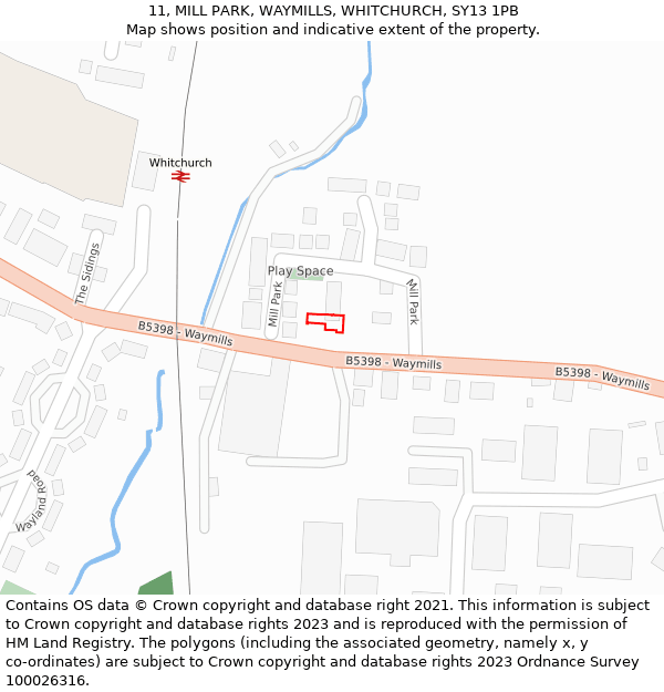 11, MILL PARK, WAYMILLS, WHITCHURCH, SY13 1PB: Location map and indicative extent of plot