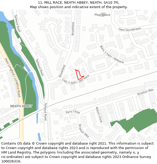 11, MILL RACE, NEATH ABBEY, NEATH, SA10 7FL: Location map and indicative extent of plot