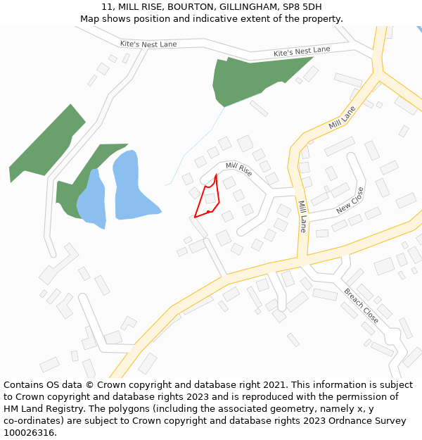 11, MILL RISE, BOURTON, GILLINGHAM, SP8 5DH: Location map and indicative extent of plot