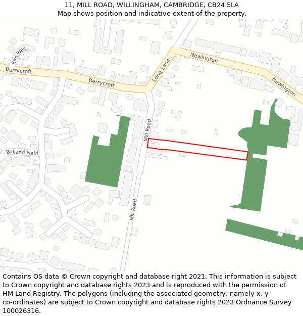 11, MILL ROAD, WILLINGHAM, CAMBRIDGE, CB24 5LA: Location map and indicative extent of plot
