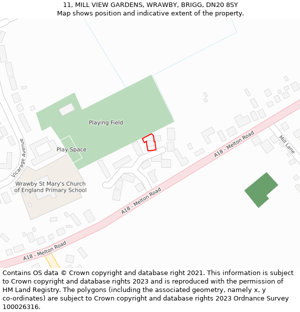 11, MILL VIEW GARDENS, WRAWBY, BRIGG, DN20 8SY: Location map and indicative extent of plot