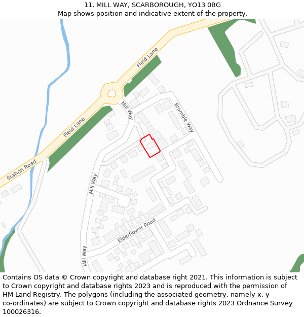 11, MILL WAY, SCARBOROUGH, YO13 0BG: Location map and indicative extent of plot