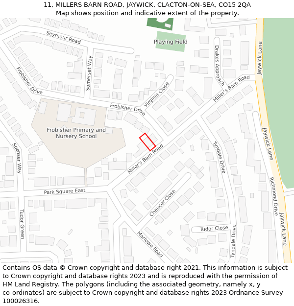 11, MILLERS BARN ROAD, JAYWICK, CLACTON-ON-SEA, CO15 2QA: Location map and indicative extent of plot