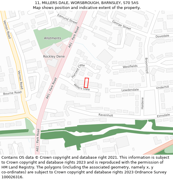 11, MILLERS DALE, WORSBROUGH, BARNSLEY, S70 5AS: Location map and indicative extent of plot