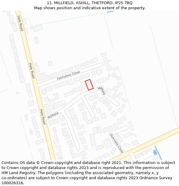 11, MILLFIELD, ASHILL, THETFORD, IP25 7BQ: Location map and indicative extent of plot