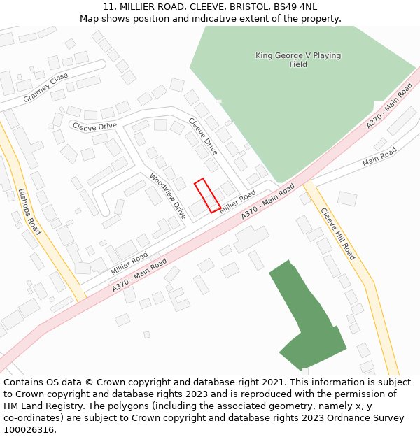 11, MILLIER ROAD, CLEEVE, BRISTOL, BS49 4NL: Location map and indicative extent of plot