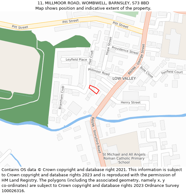 11, MILLMOOR ROAD, WOMBWELL, BARNSLEY, S73 8BD: Location map and indicative extent of plot