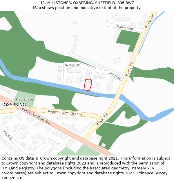 11, MILLSTONES, OXSPRING, SHEFFIELD, S36 8WZ: Location map and indicative extent of plot