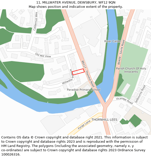 11, MILLWATER AVENUE, DEWSBURY, WF12 9QN: Location map and indicative extent of plot