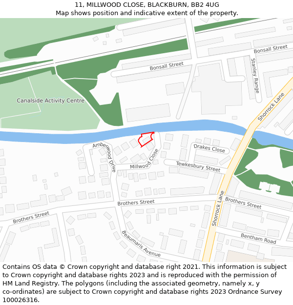 11, MILLWOOD CLOSE, BLACKBURN, BB2 4UG: Location map and indicative extent of plot