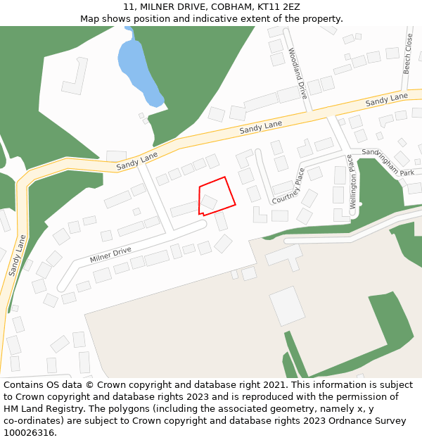 11, MILNER DRIVE, COBHAM, KT11 2EZ: Location map and indicative extent of plot