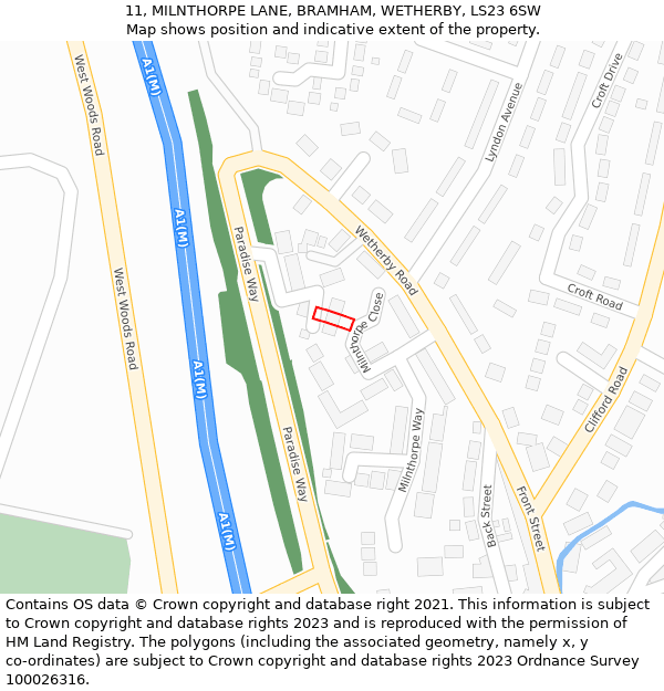 11, MILNTHORPE LANE, BRAMHAM, WETHERBY, LS23 6SW: Location map and indicative extent of plot