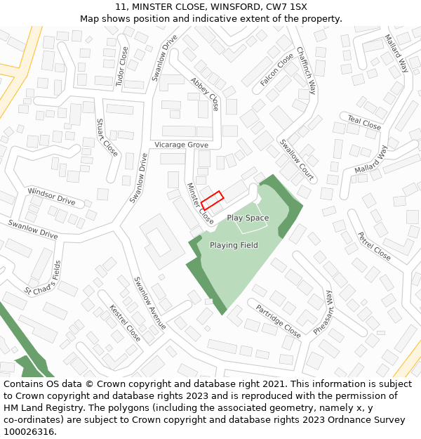 11, MINSTER CLOSE, WINSFORD, CW7 1SX: Location map and indicative extent of plot