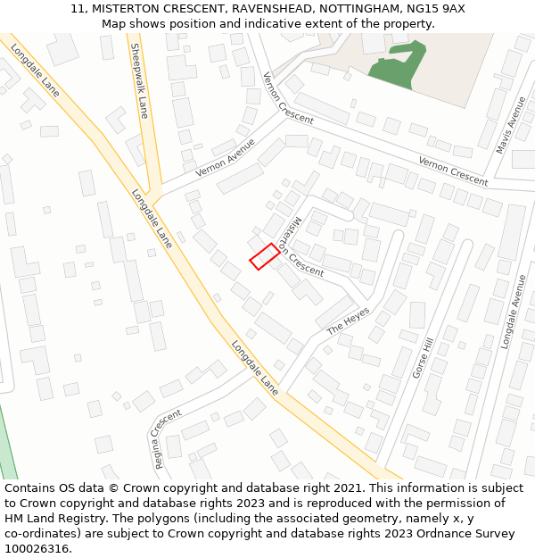 11, MISTERTON CRESCENT, RAVENSHEAD, NOTTINGHAM, NG15 9AX: Location map and indicative extent of plot