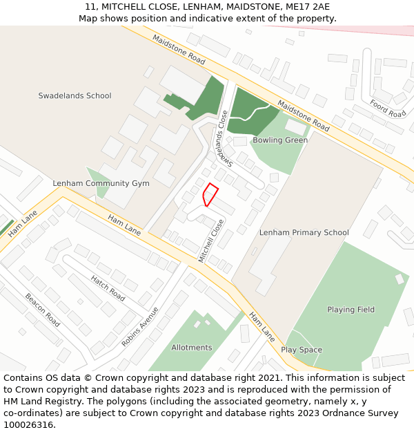 11, MITCHELL CLOSE, LENHAM, MAIDSTONE, ME17 2AE: Location map and indicative extent of plot