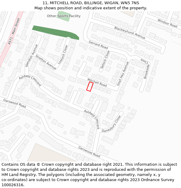 11, MITCHELL ROAD, BILLINGE, WIGAN, WN5 7NS: Location map and indicative extent of plot