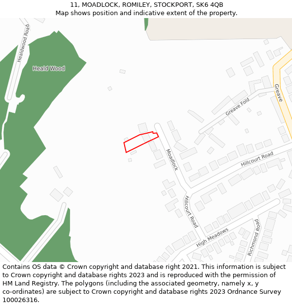 11, MOADLOCK, ROMILEY, STOCKPORT, SK6 4QB: Location map and indicative extent of plot