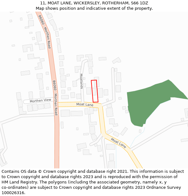 11, MOAT LANE, WICKERSLEY, ROTHERHAM, S66 1DZ: Location map and indicative extent of plot