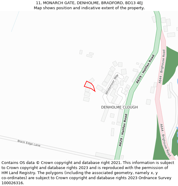 11, MONARCH GATE, DENHOLME, BRADFORD, BD13 4EJ: Location map and indicative extent of plot