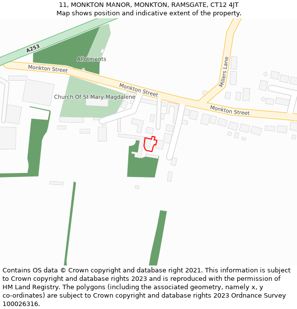 11, MONKTON MANOR, MONKTON, RAMSGATE, CT12 4JT: Location map and indicative extent of plot