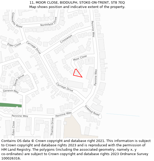 11, MOOR CLOSE, BIDDULPH, STOKE-ON-TRENT, ST8 7EQ: Location map and indicative extent of plot