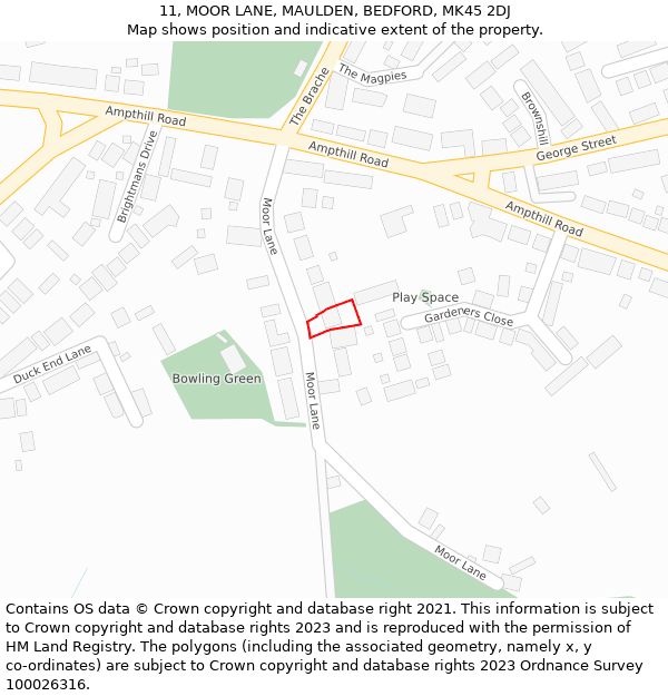 11, MOOR LANE, MAULDEN, BEDFORD, MK45 2DJ: Location map and indicative extent of plot