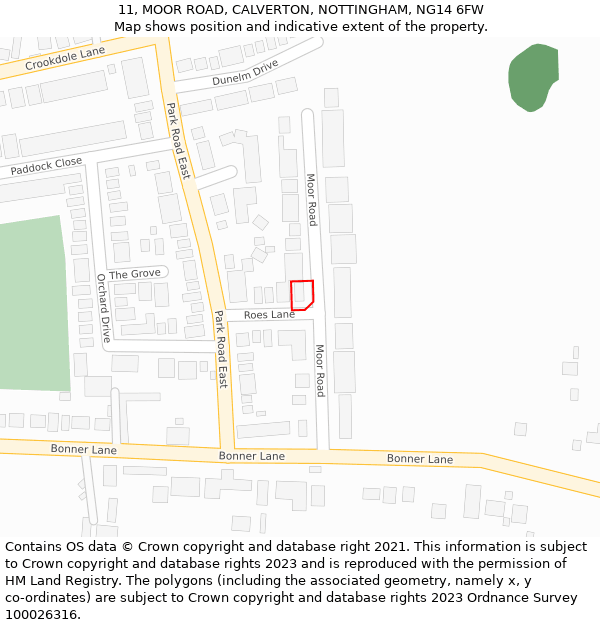 11, MOOR ROAD, CALVERTON, NOTTINGHAM, NG14 6FW: Location map and indicative extent of plot