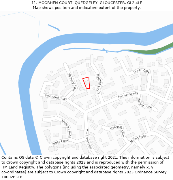 11, MOORHEN COURT, QUEDGELEY, GLOUCESTER, GL2 4LE: Location map and indicative extent of plot