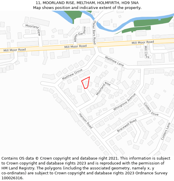 11, MOORLAND RISE, MELTHAM, HOLMFIRTH, HD9 5NA: Location map and indicative extent of plot