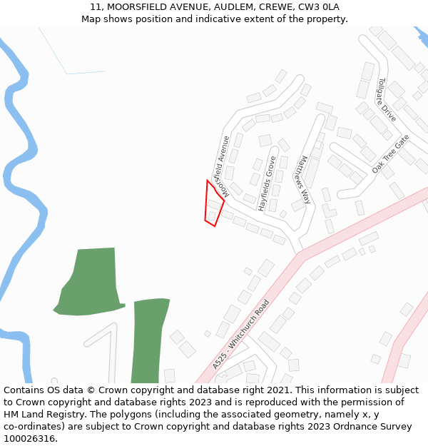 11, MOORSFIELD AVENUE, AUDLEM, CREWE, CW3 0LA: Location map and indicative extent of plot