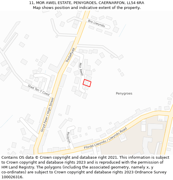 11, MOR AWEL ESTATE, PENYGROES, CAERNARFON, LL54 6RA: Location map and indicative extent of plot