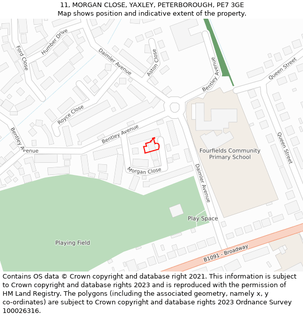 11, MORGAN CLOSE, YAXLEY, PETERBOROUGH, PE7 3GE: Location map and indicative extent of plot