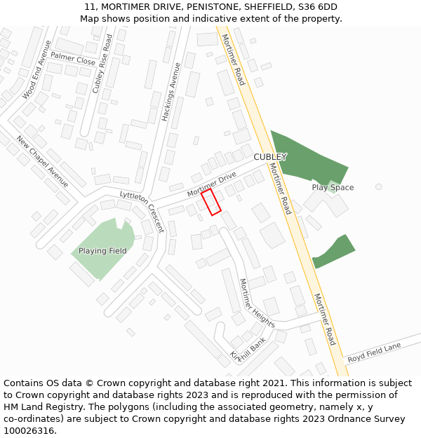 11, MORTIMER DRIVE, PENISTONE, SHEFFIELD, S36 6DD: Location map and indicative extent of plot