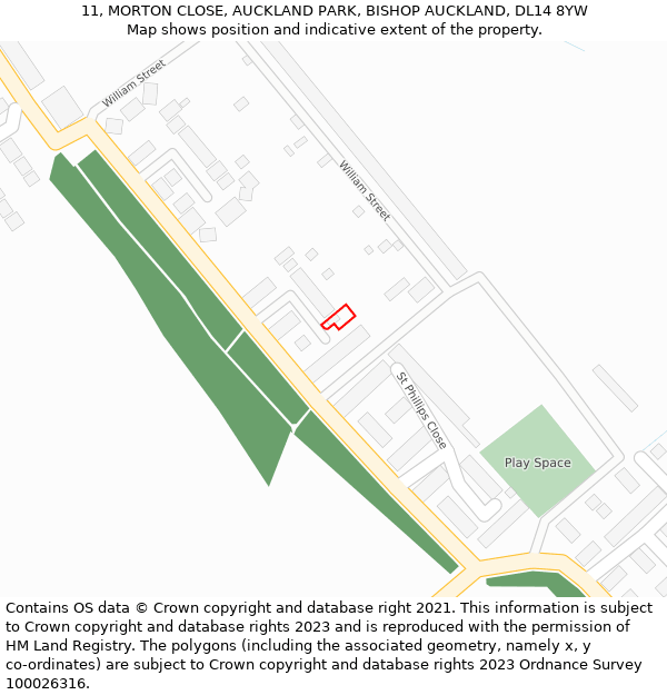 11, MORTON CLOSE, AUCKLAND PARK, BISHOP AUCKLAND, DL14 8YW: Location map and indicative extent of plot