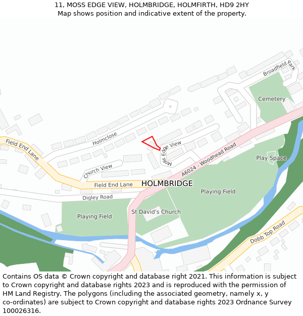 11, MOSS EDGE VIEW, HOLMBRIDGE, HOLMFIRTH, HD9 2HY: Location map and indicative extent of plot