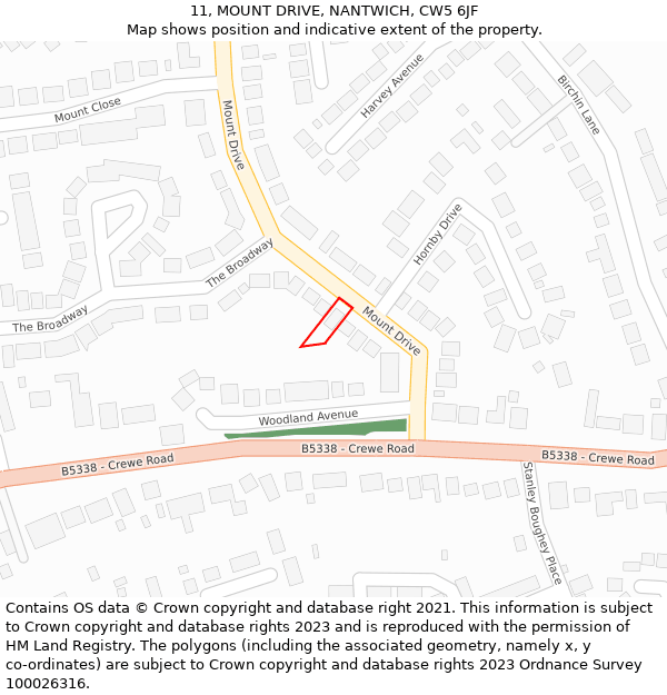 11, MOUNT DRIVE, NANTWICH, CW5 6JF: Location map and indicative extent of plot