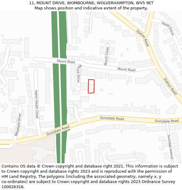 11, MOUNT DRIVE, WOMBOURNE, WOLVERHAMPTON, WV5 9ET: Location map and indicative extent of plot
