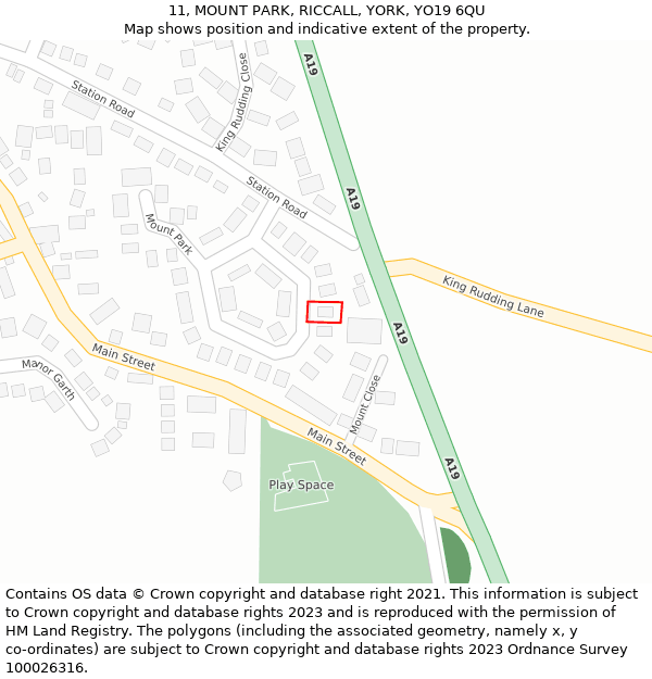 11, MOUNT PARK, RICCALL, YORK, YO19 6QU: Location map and indicative extent of plot