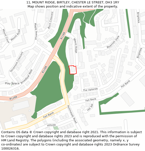 11, MOUNT RIDGE, BIRTLEY, CHESTER LE STREET, DH3 1RY: Location map and indicative extent of plot